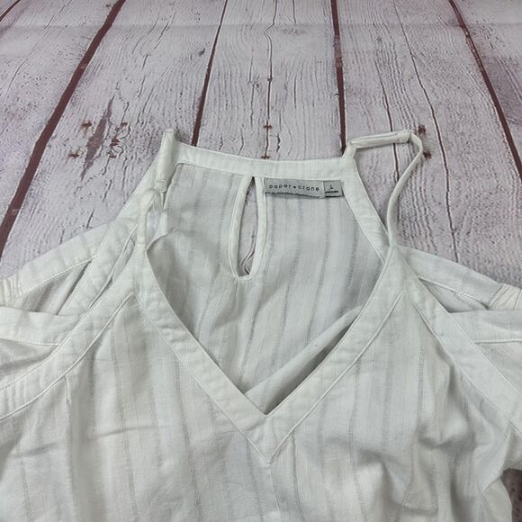 Paper Crane Shirt Womens Large White Cold Shoulder Long Sleeve Blouse Top Linen - Picture 3 of 9